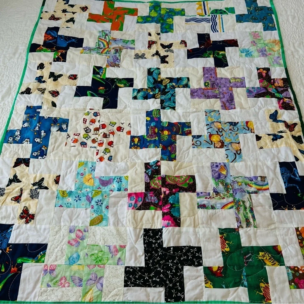 New 37”x47” Handmade Kids Patchwork Cotton Quilt.